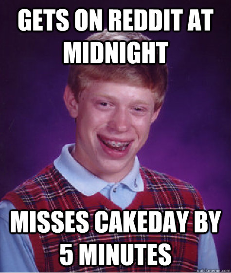 gets on reddit at midnight misses cakeday by 5 minutes  Bad Luck Brian