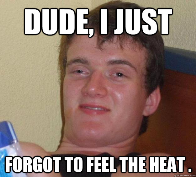 dude, i just forgot to feel the heat .  10 Guy