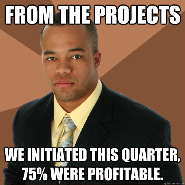 from the projects we initiated this quarter, 75% were profitable.  Successful Black Man