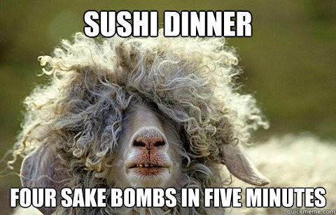 Sushi Dinner four sake bombs in five minutes - Sushi Dinner four sake bombs in five minutes  Party Sheep