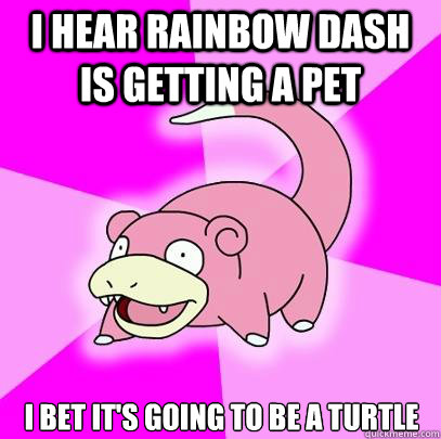 I hear Rainbow Dash is getting a pet I bet it's going to be a turtle - I hear Rainbow Dash is getting a pet I bet it's going to be a turtle  Slowpoke