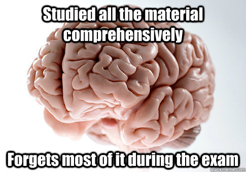 Studied all the material comprehensively Forgets most of it during the exam   Scumbag Brain