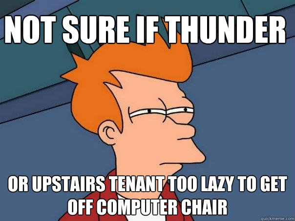 Not sure if thunder Or upstairs tenant too lazy to get off computer chair  Futurama Fry