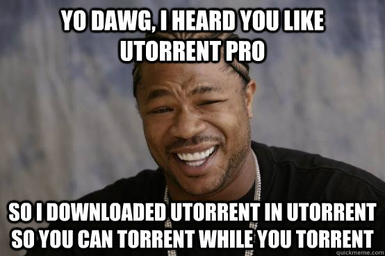 Yo dawg, I heard you like uTorrent Pro So I downloaded uTorrent in uTorrent so you can torrent while you torrent  YO DAWG