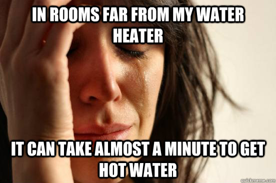 In rooms far from my water heater It can take almost a minute to get hot water  First World Problems