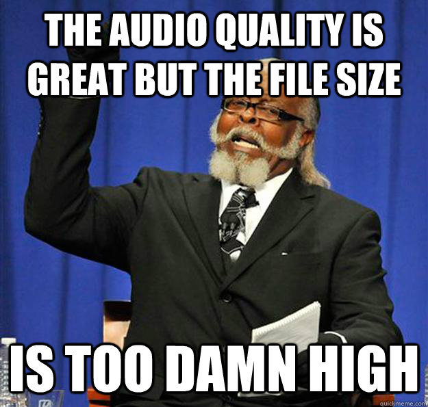 The audio quality is great but the file size Is too damn high - The audio quality is great but the file size Is too damn high  Jimmy McMillan