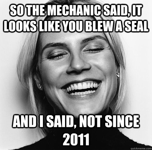 So the mechanic said, it looks like you blew a seal And I said, not since 2011 - So the mechanic said, it looks like you blew a seal And I said, not since 2011  Misc