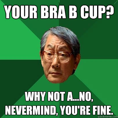 YOUR BRA B CUP? WHY NOT A...NO, NEVERMIND, YOU'RE FINE. - YOUR BRA B CUP? WHY NOT A...NO, NEVERMIND, YOU'RE FINE.  High Expectations Asian Father