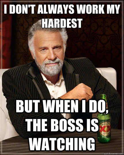 I don't always work my hardest But when i do, the boss is watching  The Most Interesting Man In The World