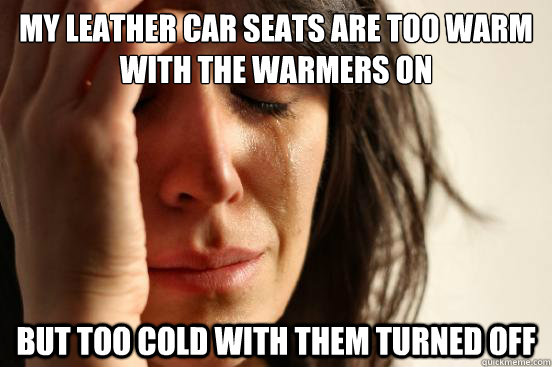 My leather car seats are too warm with the warmers on But too cold with them turned off  First World Problems