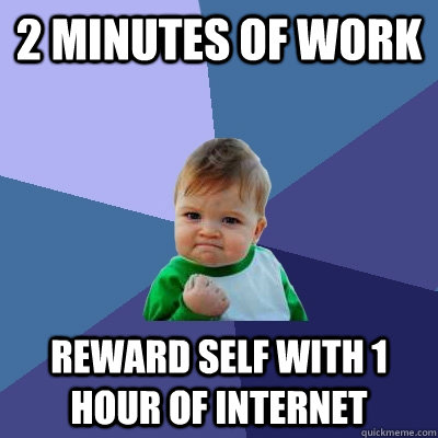 2 minutes of work Reward self with 1 hour of internet  Success Kid