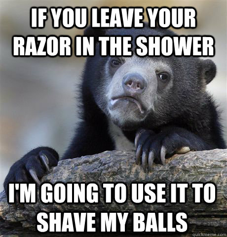 IF YOU LEAVE YOUR RAZOR IN THE SHOWER I'M GOING TO USE IT TO SHAVE MY BALLS  Confession Bear