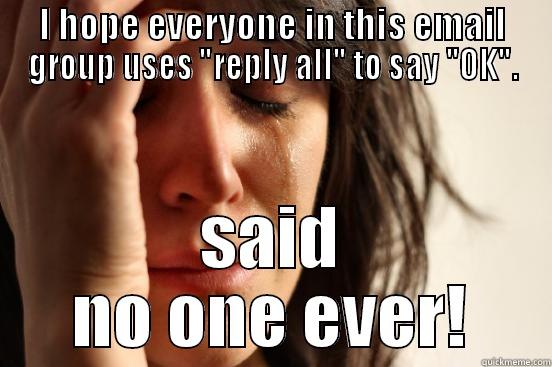 Busy people against the excessive use of reply all. - I HOPE EVERYONE IN THIS EMAIL GROUP USES 