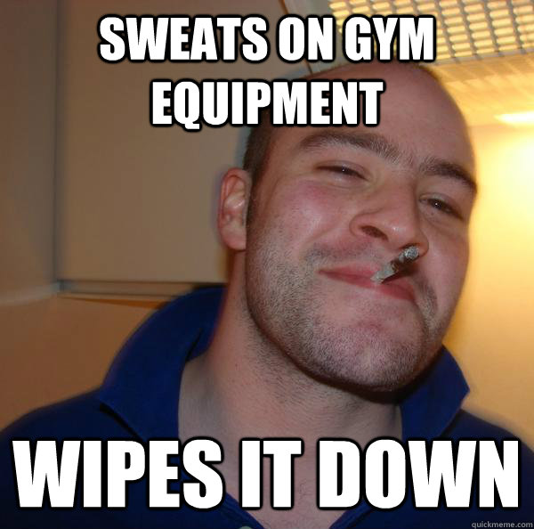 Sweats on gym equipment Wipes it down - Sweats on gym equipment Wipes it down  Misc