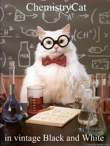 ChemistryCat in vintage Black and White  Chemistry Cat