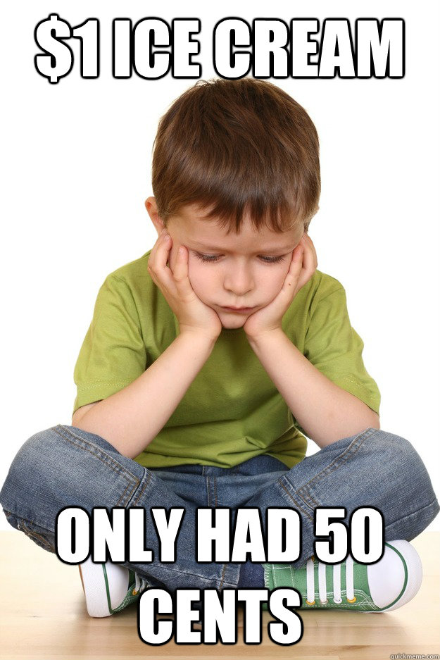 $1 ice cream only had 50 cents  First grade problems