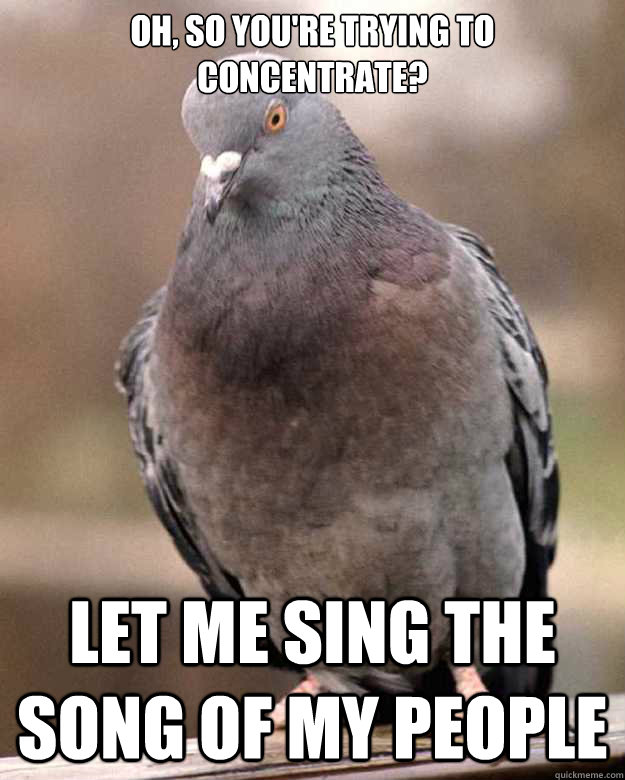 oh, so you're trying to concentrate? let me sing the song of my people  Let me sing the song of my people