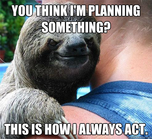 You think I'm planning something? This is how i always act. - You think I'm planning something? This is how i always act.  Suspiciously Evil Sloth