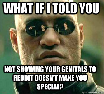 what if i told you not showing your genitals to reddit doesn't make you special?  Matrix Morpheus