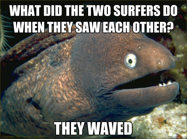 What did the two surfers do when they saw each other? They waved  Bad Joke Eel