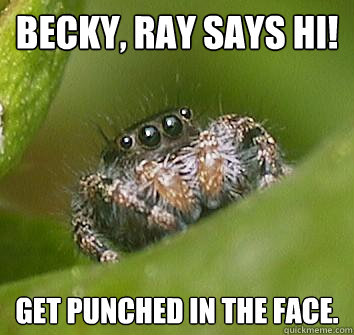 Becky, Ray says HI! Get punched in the face.  Misunderstood Spider