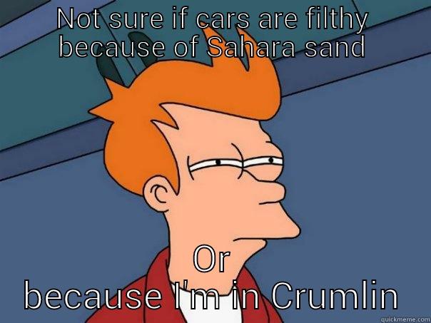 NOT SURE IF CARS ARE FILTHY BECAUSE OF SAHARA SAND OR BECAUSE I'M IN CRUMLIN Futurama Fry