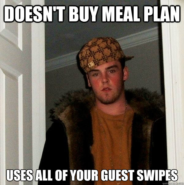 Doesn't buy meal plan Uses all of your guest swipes - Doesn't buy meal plan Uses all of your guest swipes  Scumbag Steve