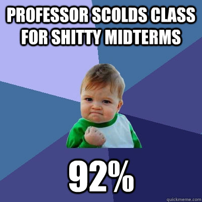 Professor scolds class for shitty midterms 92%  Success Kid