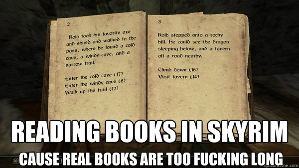 Reading books in skyrim cause real books are too fucking long  