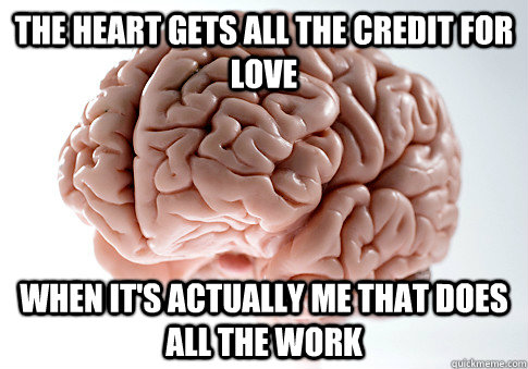 THE HEART GETS ALL THE CREDIT FOR LOVE WHEN IT'S ACTUALLY ME THAT DOES ALL THE WORK  Scumbag Brain