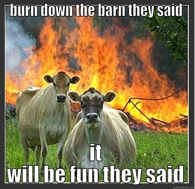 it will be fun - BURN DOWN THE BARN THEY SAID IT WILL BE FUN THEY SAID Evil cows