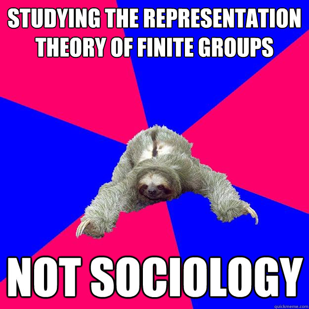 Studying the representation theory of finite groups Not Sociology  Math Major Sloth