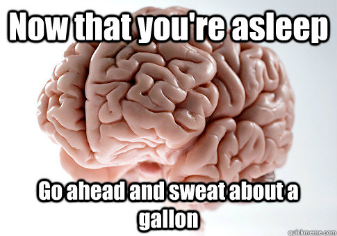 Now that you're asleep Go ahead and sweat about a gallon  Scumbag Brain