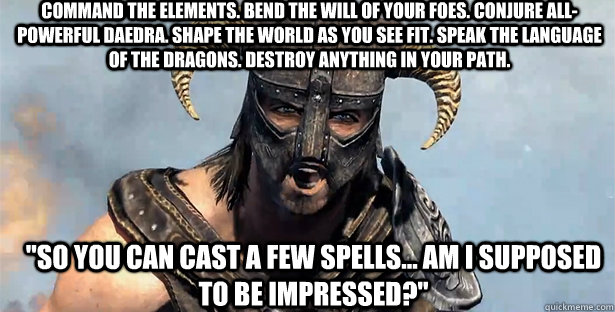 Command the elements. Bend the will of your foes. Conjure all-powerful Daedra. Shape the world as you see fit. Speak the language of the dragons. Destroy anything in your path. 