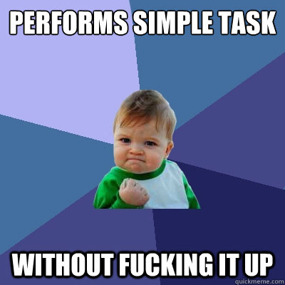 performs simple task without fucking it up  Success Kid