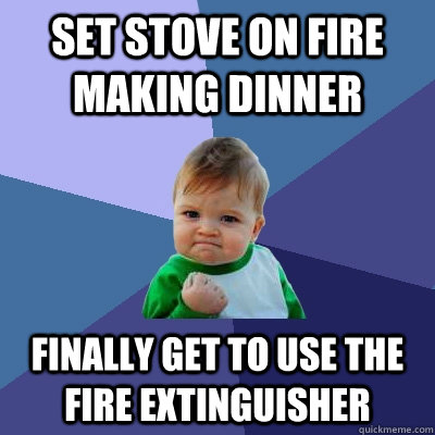 set stove on fire making dinner finally get to use the fire extinguisher - set stove on fire making dinner finally get to use the fire extinguisher  Success Kid