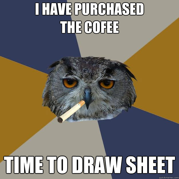 i have purchased 
the cofee time to draw sheet  Art Student Owl