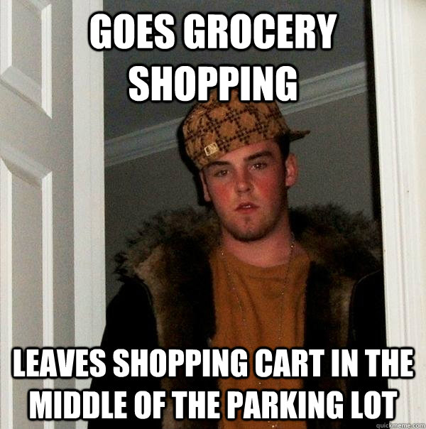 Goes grocery shopping leaves shopping cart in the middle of the parking lot - Goes grocery shopping leaves shopping cart in the middle of the parking lot  Scumbag Steve