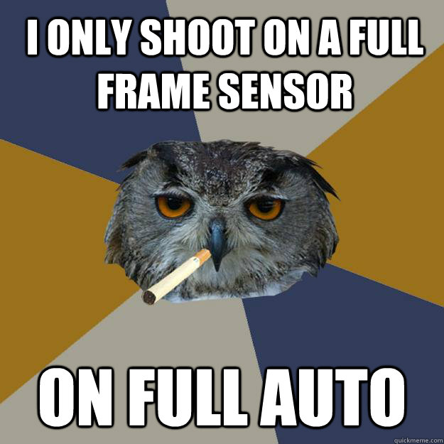 i only shoot on a full frame sensor on full auto  Art Student Owl