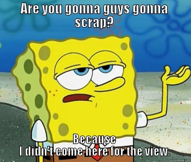 ARE YOU GONNA GUYS GONNA SCRAP? BECAUSE I DIDN'T COME HERE FOR THE VIEW. Tough Spongebob