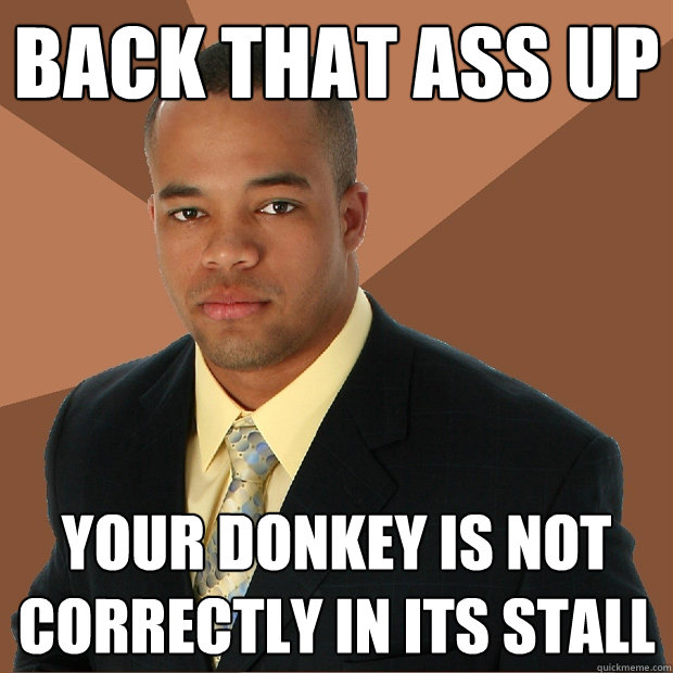 Back that ass up your donkey is not correctly in its stall  Successful Black Man