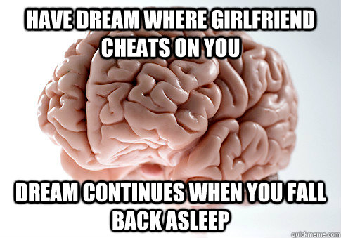 Have dream where girlfriend cheats on you Dream continues when you fall back asleep  Scumbag Brain