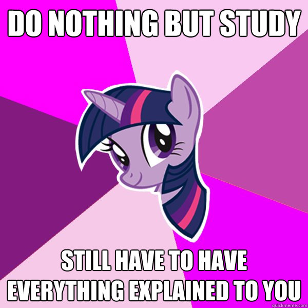 Do nothing but study Still have to have everything explained to you  Twilight Sparkle