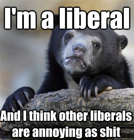 I'm a liberal And I think other liberals are annoying as shit  Confession Bear