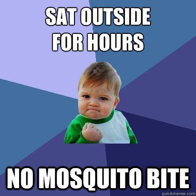 Sat outside 
for hours No mosquito bite  Success Kid