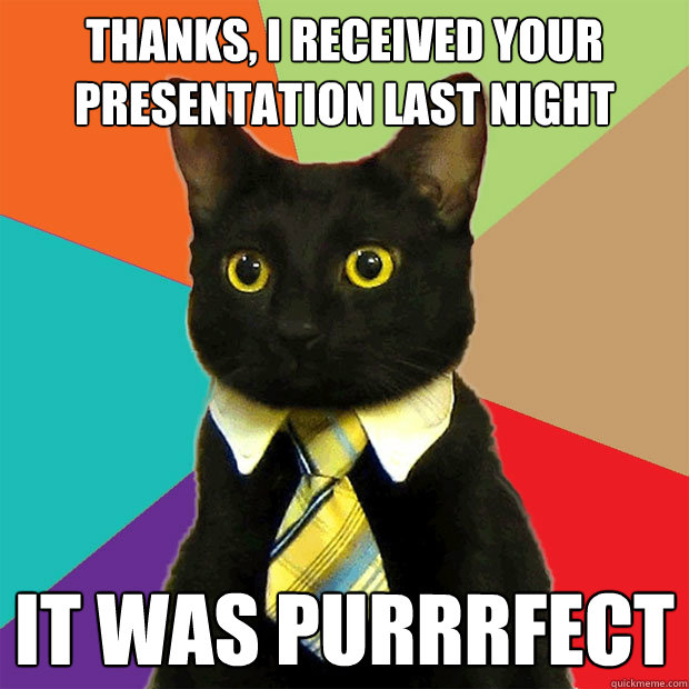 thanks, I received your presentation last night It was purrrfect  Business Cat