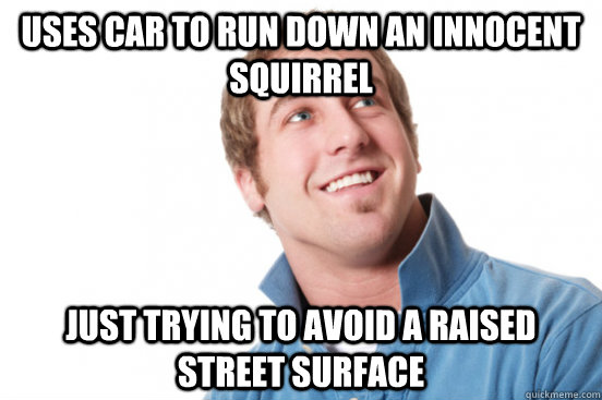 Uses car to run down an innocent squirrel Just trying to avoid a raised street surface - Uses car to run down an innocent squirrel Just trying to avoid a raised street surface  Misc