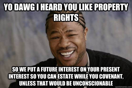 YO DAWG I HEARD YOU LIKE Property rights so we put a future interest on your present interest so you can estate while you covenant, unless that would be unconscionable  YO DAWG