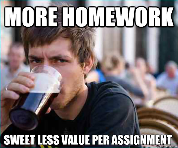 More homework  Sweet less value per assignment  Lazy College Senior