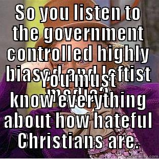 SO YOU LISTEN TO THE GOVERNMENT CONTROLLED HIGHLY BIASED AND LEFTIST MEDIA? YOU MUST KNOW EVERYTHING ABOUT HOW HATEFUL CHRISTIANS ARE. Condescending Wonka